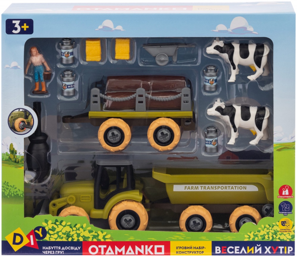 Игровой набор OTAMANKO Веселый хутор (трактор с двумя прицепами и фермер с коровами) 532.01.62
