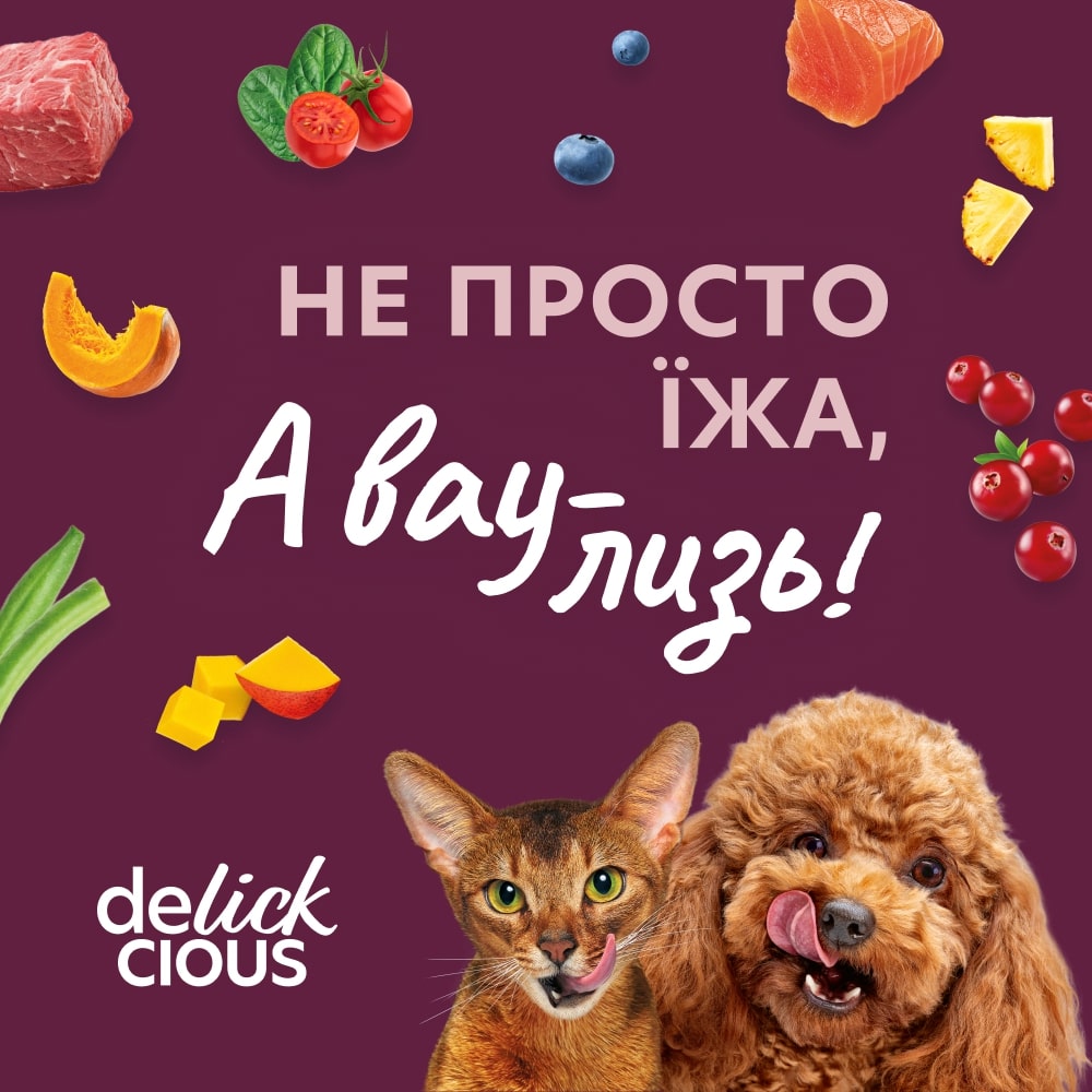 Корм влажный DELICKCIOUS Хлопья с ягненка и лесными ягодами в сливочном соусе» 80 г