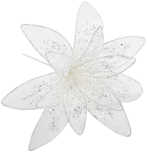 Цветок декоративный Dalian Everglory пуансеттия органза с присыпкой белая