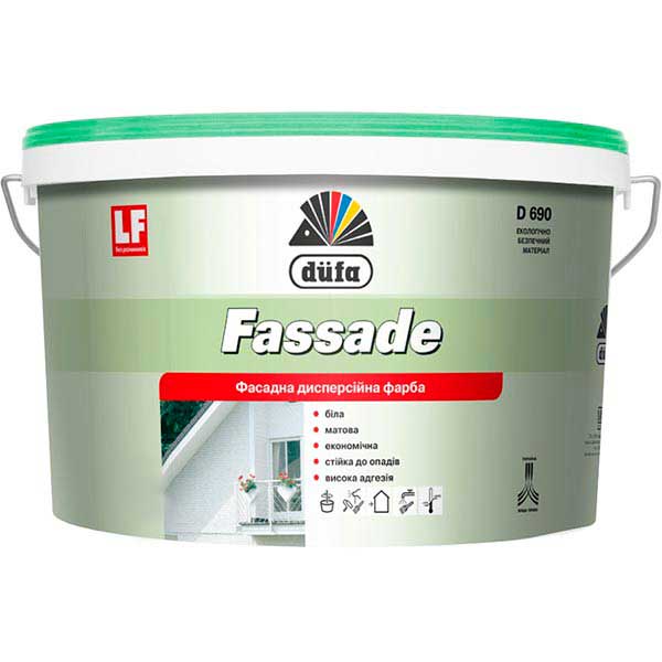 Фарба акрилова водоемульсійна Dufa Fassade D690 мат білий 14кг
