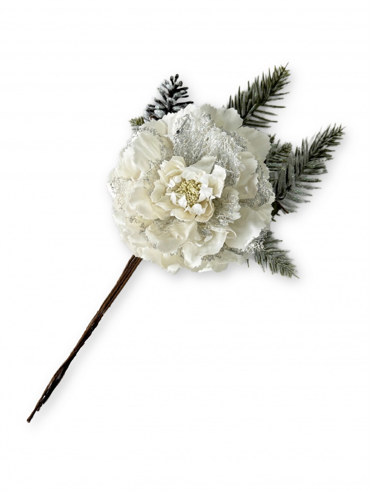 Квітка декоративна Піон з хвоєю і шишкою 4 асортименти d13 см