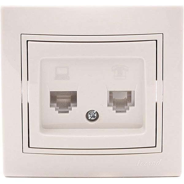 Розетка компьютерная + телефонная двойная Lezard Mira кремовый 701-0303-143