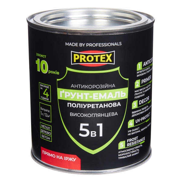 Грунт-эмаль Protex 5 в 1 полиуретановая для метала RAL 7024 графитовый высокий глянец 0,8кг