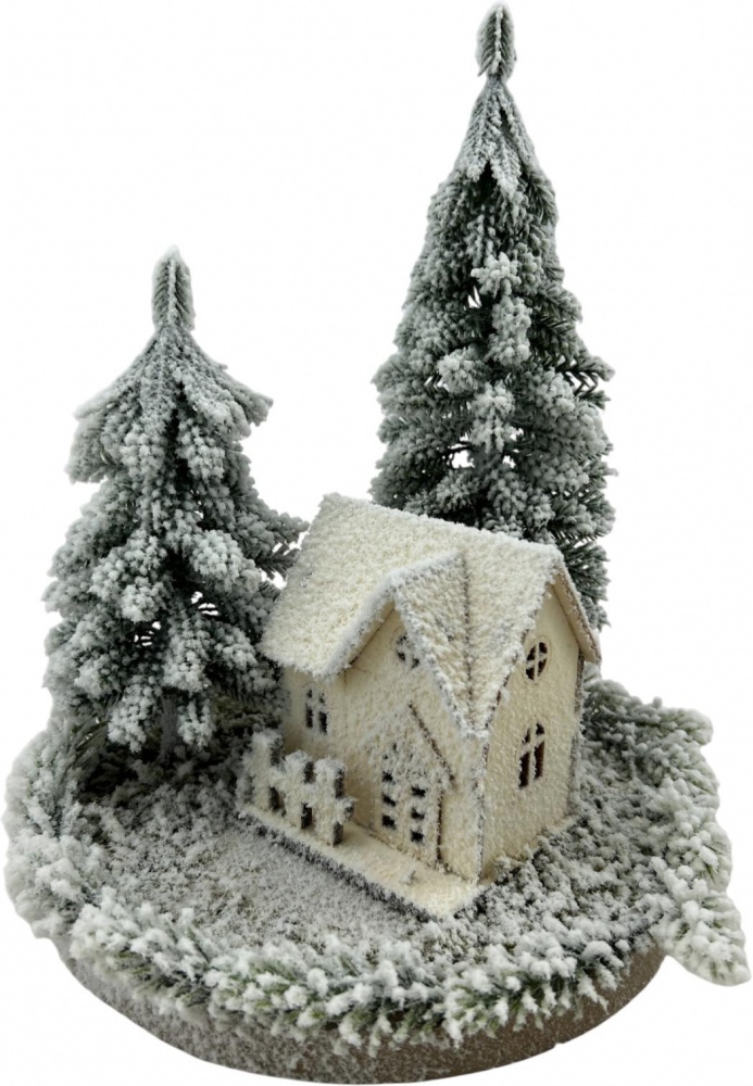 Декорація новорічна хатина у лісі хвойному 20x25 см