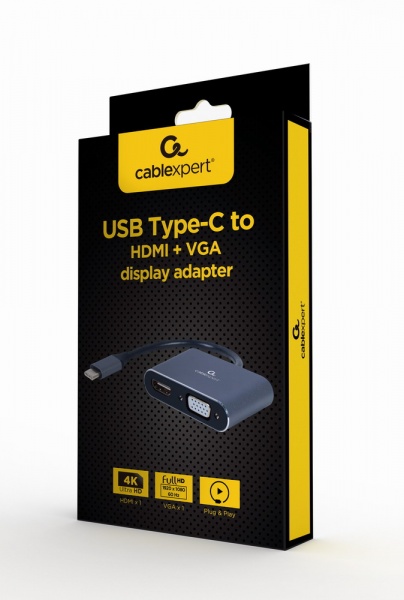 Адаптер Cablexpert USB-C на HDMI/VGA 0,15 м grey (A-USB3C-HDMIVGA-01) 