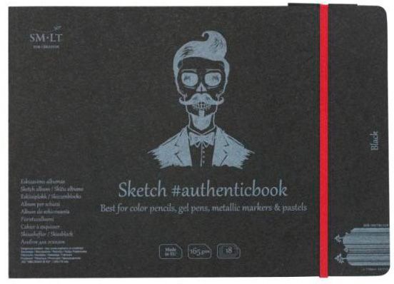 Альбом для эскизов Authentic (black) A5 24,5х17,6 см 165 г/м² 18 листов Smiltainis
