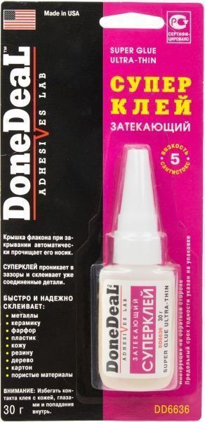 Суперклей DoneDeal затекающий прозрачный 30 г