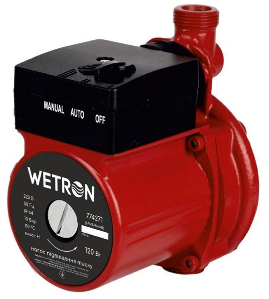 Насос Wetron для повышения давления 120Вт Hmax 9м Qmax 30л/мин Ø