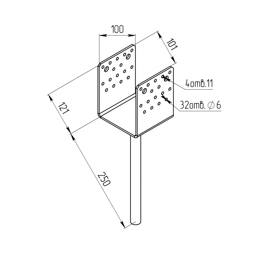 Опора колони під заливку бетону 101х120х100 т.4мм Профсталь