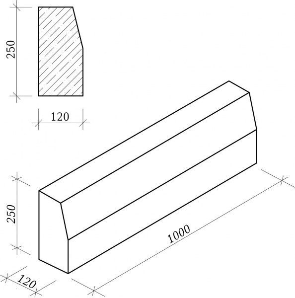 Бордюр Золотой Мандарин дорожній малий 1000 x 250 x 120 мм.