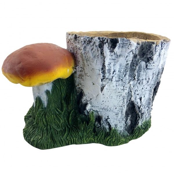 Кашпо декоративне Пень березовий з грибами арт. 00842 фігурний 