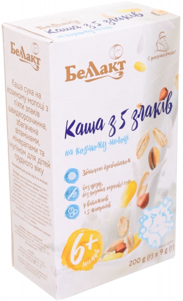 Каша Беллакт от 6 месяцев на козьем молоке 5 злаков 200 г 