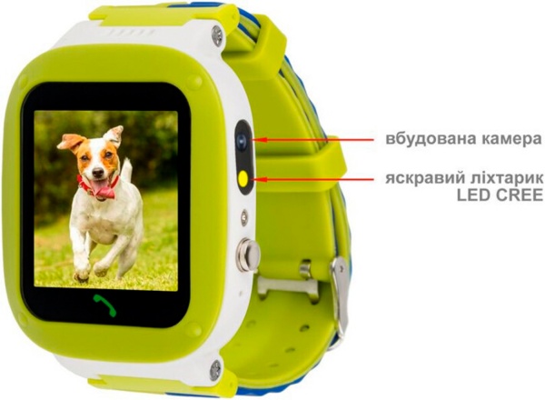 Смарт-часы AmiGo GO004 Splashproof Camera+LED green (856042)