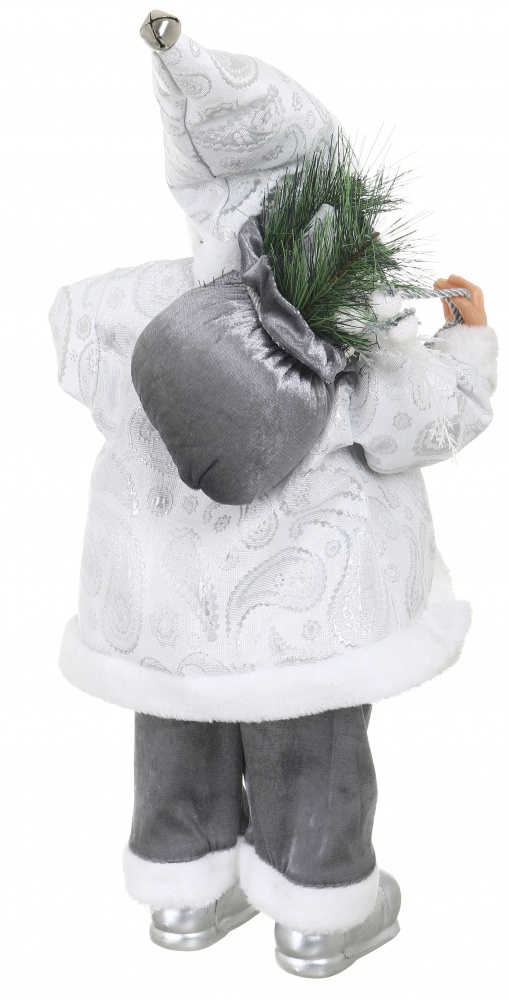 Декоративна новорічна фігура Санта з мішечком біло-сірий 60 см