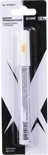 Маркер перманентный белый с дополнительным стержнем Montero 1 шт. MN-PMW