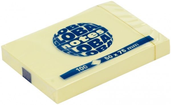 Бумага для заметок с липким слоем 50х75 мм 100 шт. желтая Global Notes