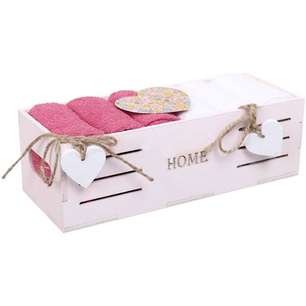 Набір рушників в корзинці Home 6 шт. 30x30 см рожевий із білим 