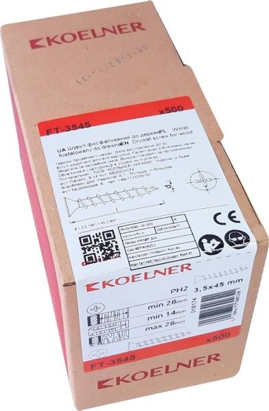 Шуруп для крепления г/к к дереву 3.5x45 мм 500 шт Koelner