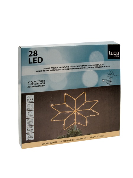 Верхушка светодиодная Снежинка 21,5 см 28 LED на прищепке теплый белый комбинированная золотой 