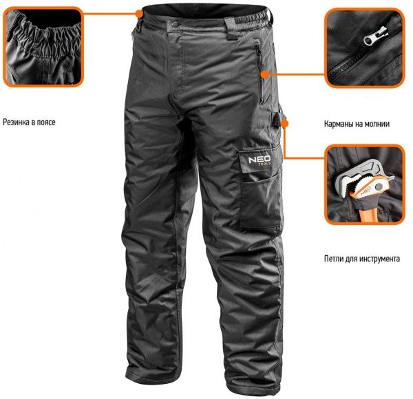 Брюки робочі NEO tools утеплені Oxford р. XL 81-565-XL сірий