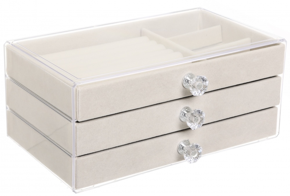 Шкатулка для украшений Velvet трьохрівнева 13.5х23.5х10.5 белая