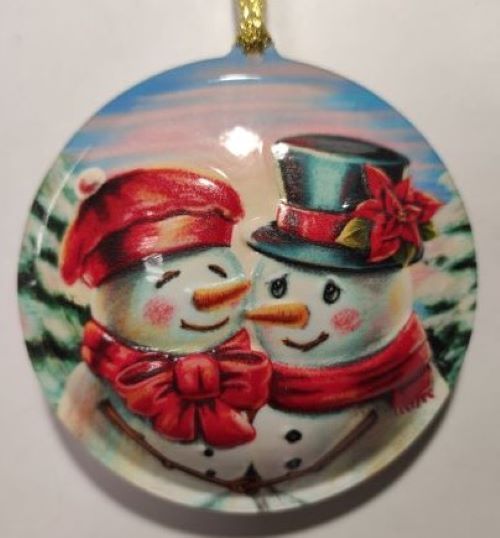 Елочная игрушка шар Снеговики 9 см 