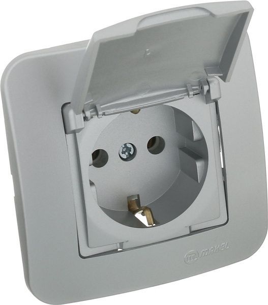 Розетка із заземленням Makel Lillium Natural з кришкою сріблястий