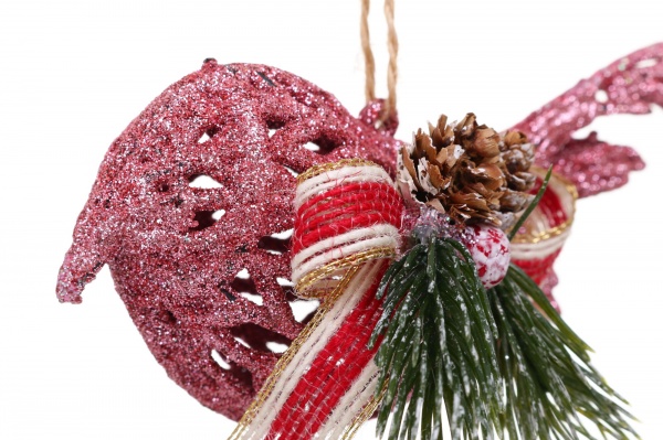 Декоративна підвіска Пташка з декором 15 см HFF206P рожевий