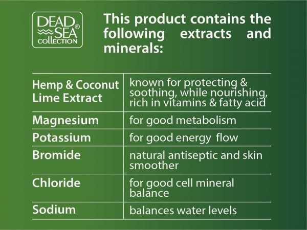 Олія для тіла Dead Sea Collection з мінералами Мертвого моря і екстрактами конопель, кокоса і лаймаз екстрактами конопель, кокоса і лайма 1