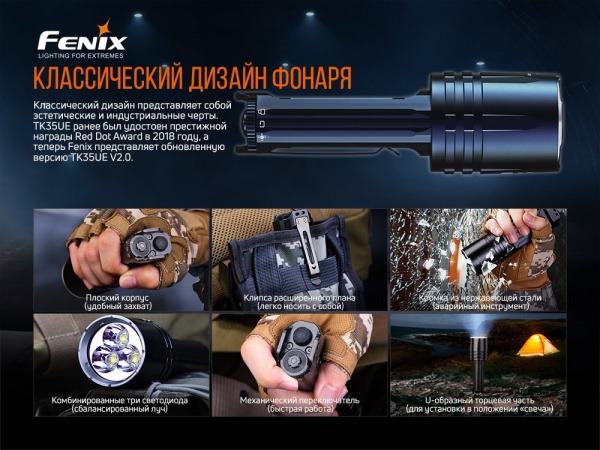 Фонарь Fenix РУЧНОЙ TK35UE V2.0 черный