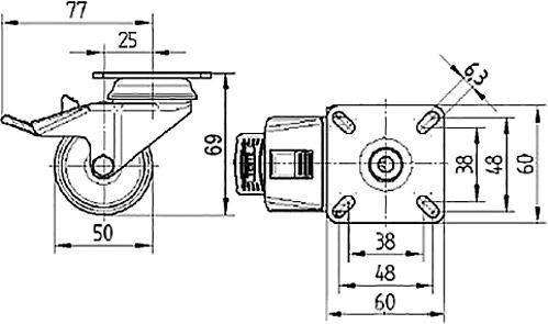 Колесо поворотне з гальмом 2975 UOO 050 P40 TENTE 
