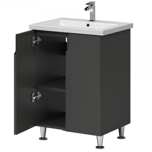 Тумба на ножках Aquarius Mona графит с умывальником Комо 60