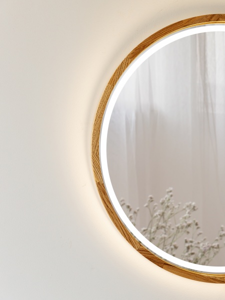 Дзеркало з вбудованим підсвічуванням Luxury Wood Perfection Slim LED ясен темний D550 мм 