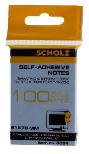 Бумага для заметок с липким слоем 51х76 мм 100 лист. цвет в ассортименте 8054 SCHOLZ