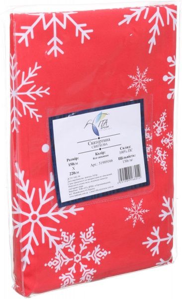 Скатерть новогодняя белые снежинки 150x220 см белый с красным ІТА ДРІМ 