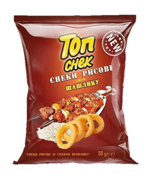 Снеки рисові Топ Снек зі смаком шашлику 50 г 