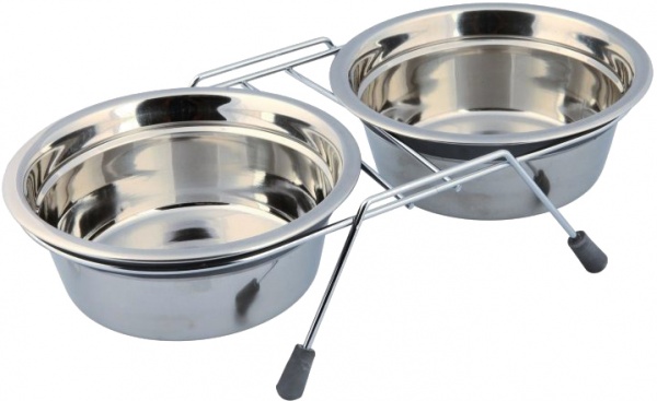 Миска Trixie для котів подвійна на нековзаючій підставці металева 16 см 2x0.9 л (25232)