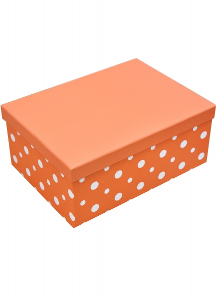 Коробка подарункова прямокутна помаранчева в горох 111022039 35х27 см