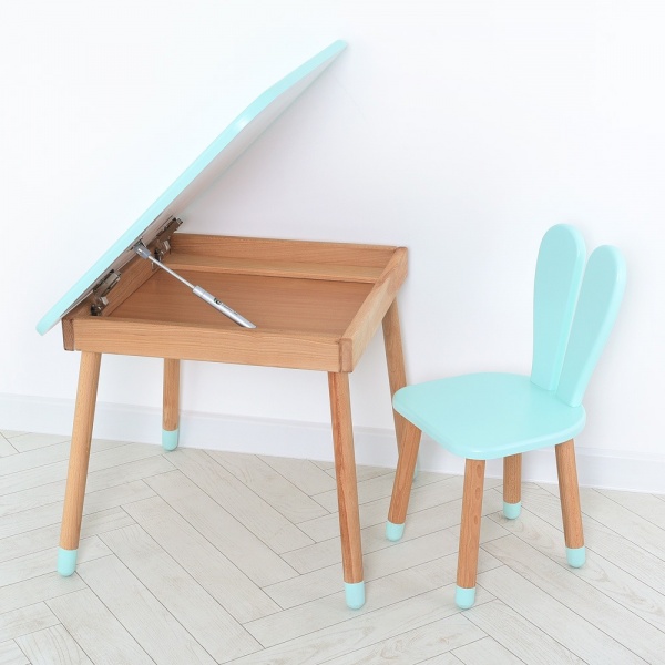 Комплект стол и стул ArinWOOD Зайчик Table с ящиком бирюзовый 04025 