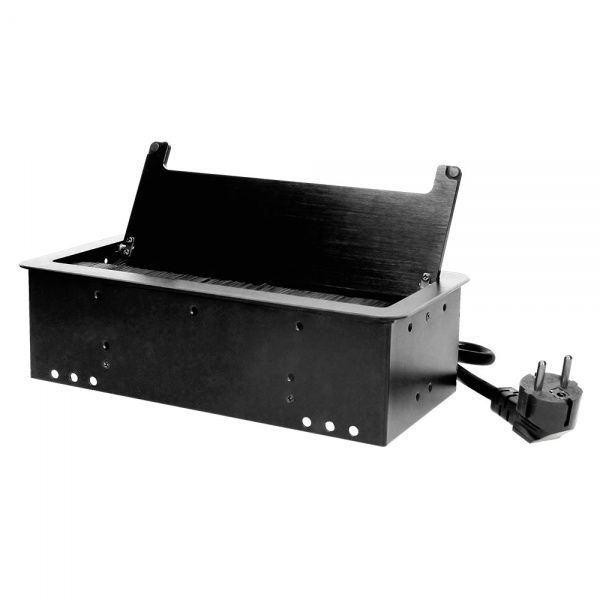 Розетка портативна меблева подвійна із заземленням ORNO врівень шуко з кришкою чорний OR-AE-13125/B(GS)