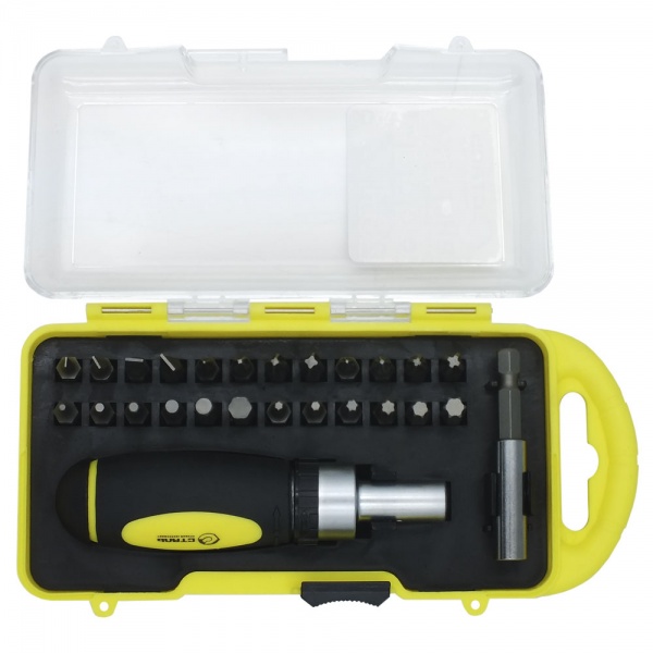 Отвертка Сталь реверсивная с трещоткой и набором бит 26 шт (49095) 102724