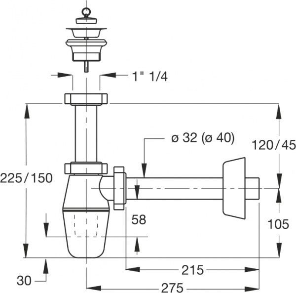 Сифон для умывальника Bonomini TEDESCO к умывальнику с пробкой 2634WL32B0
