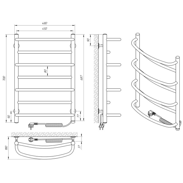Рушникосушарка електрична Evro-Termo Піанно П7 450х700 П П S3