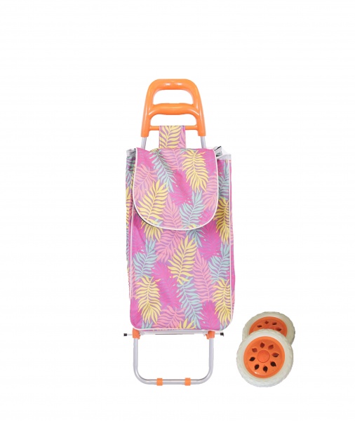 Тележка хозяйственная 33 л на колесах, пластик оранжевый, рисунок Тропики