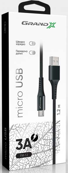 Кабель Grand-X USB – microUSB 1,2 м чорний (FM-12B) 