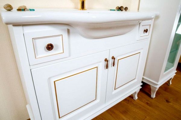 Тумба напольная Aqua Rodos Беатриче 100 белая патина хром с умывальником 081300-u New Klasik