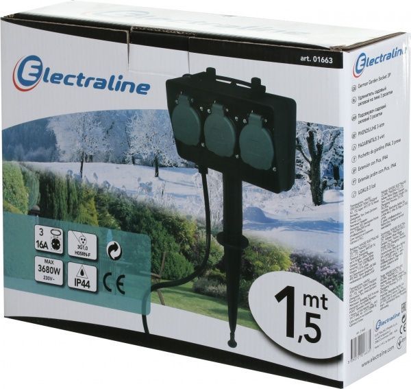 Подовжувач садовий Electraline із заземленням 3 гн. чорний 1,5 м 1663 
