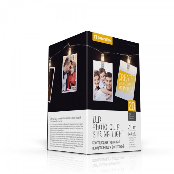 Гірлянда світлодіодна з прищіпками для фото 20 LED/3M (CW-LCP-20L30B) 20x4,5 Вт білий CW-LCP-20L30B 