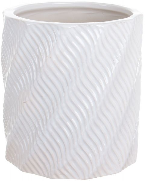 Горшок Viet Thanh Ceramic с блюдцем цилиндр волна 23х25 см VT.10967-1 круглый белый 