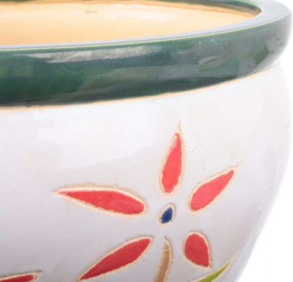 Горшок Viet Thanh Ceramic с блюдцем цветок 30х21 см VT.10633-1 круглый белый с красным 